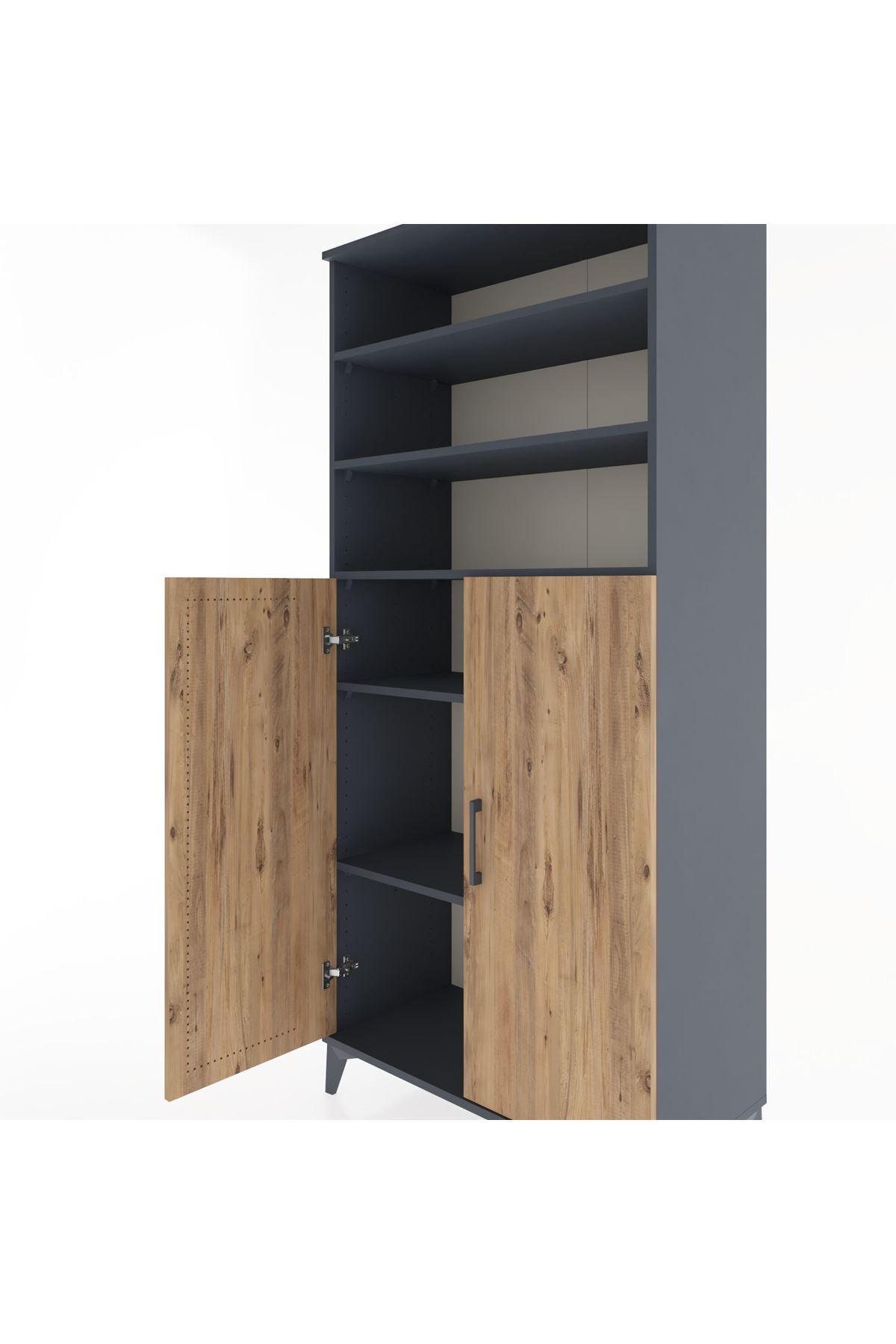 Hyperion Dolap 5 Raflı 2 Kapaklı 88x44x195 Antrasit-Çam