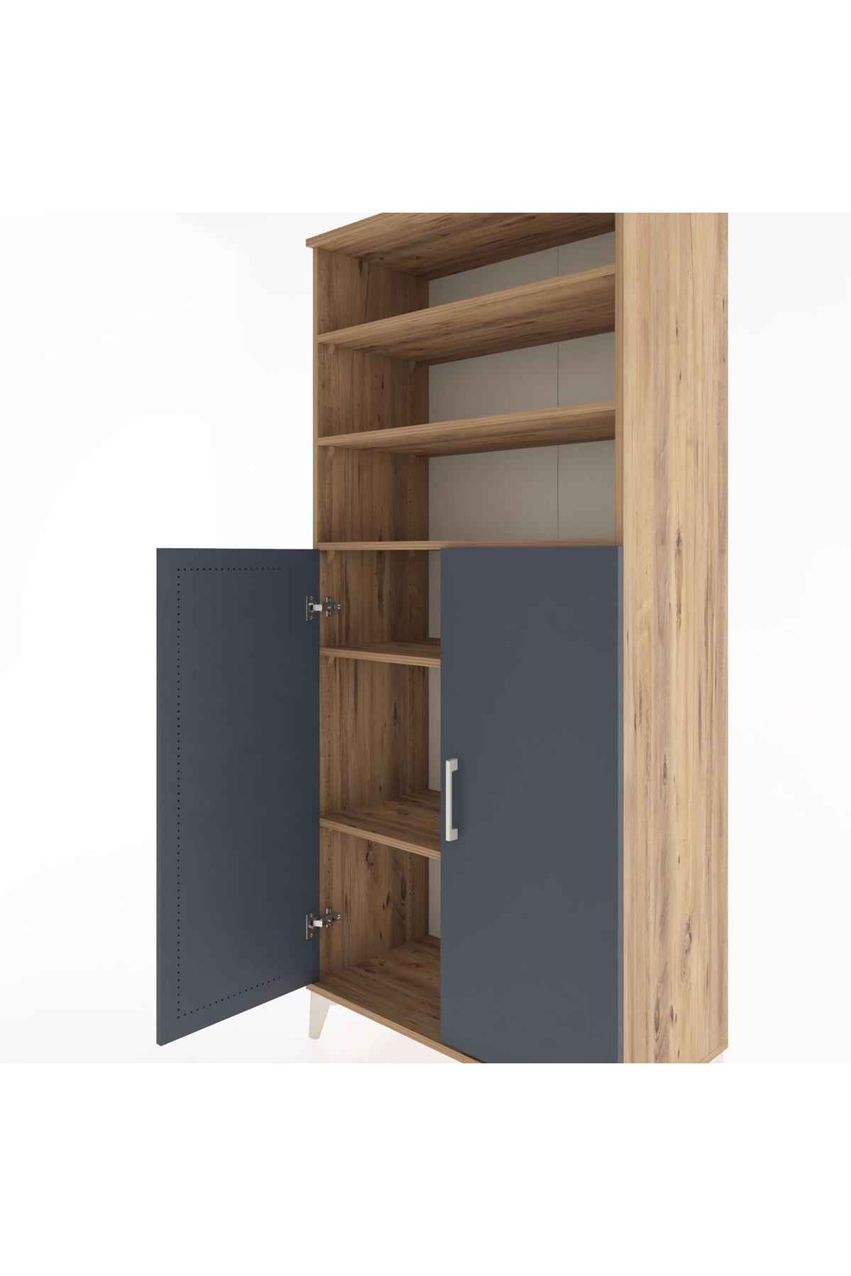 Hyperion Dolap 5 Raflı 2 Kapaklı 88x44x195 Çam-Antrasit