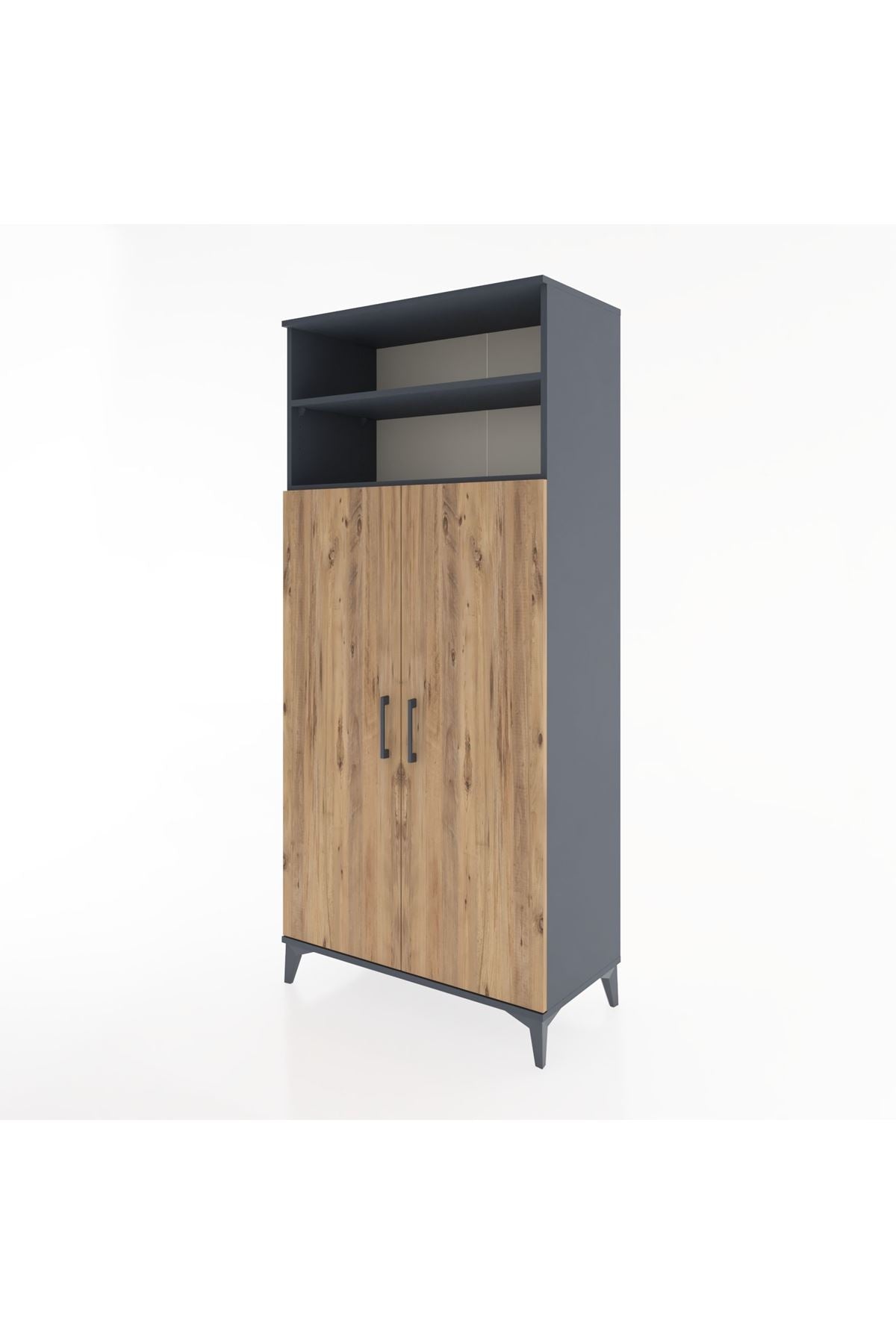 Hyperion Dolap 5 Raflı 2 Kapaklı 88x44x195 Antrasit-Çam