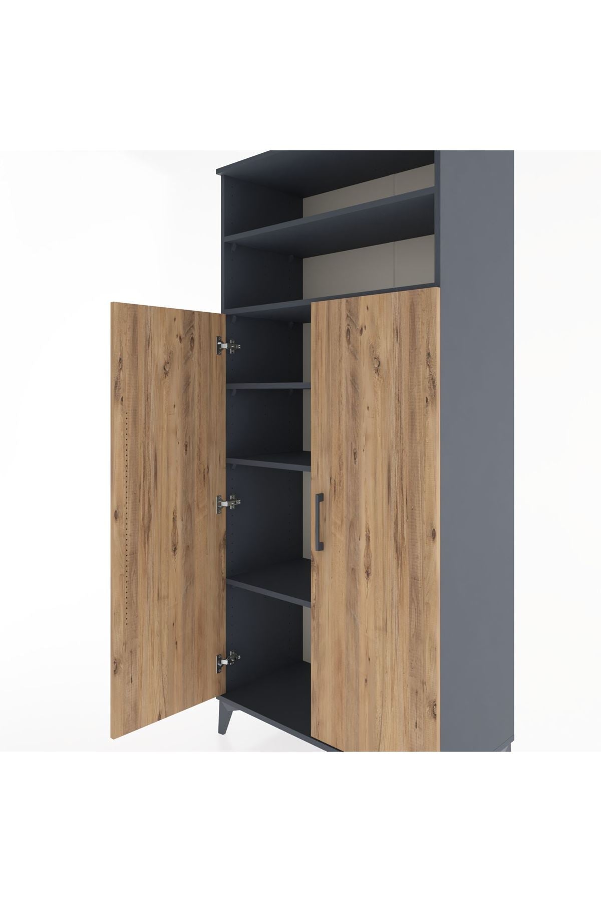 Hyperion Dolap 5 Raflı 2 Kapaklı 88x44x195 Antrasit-Çam