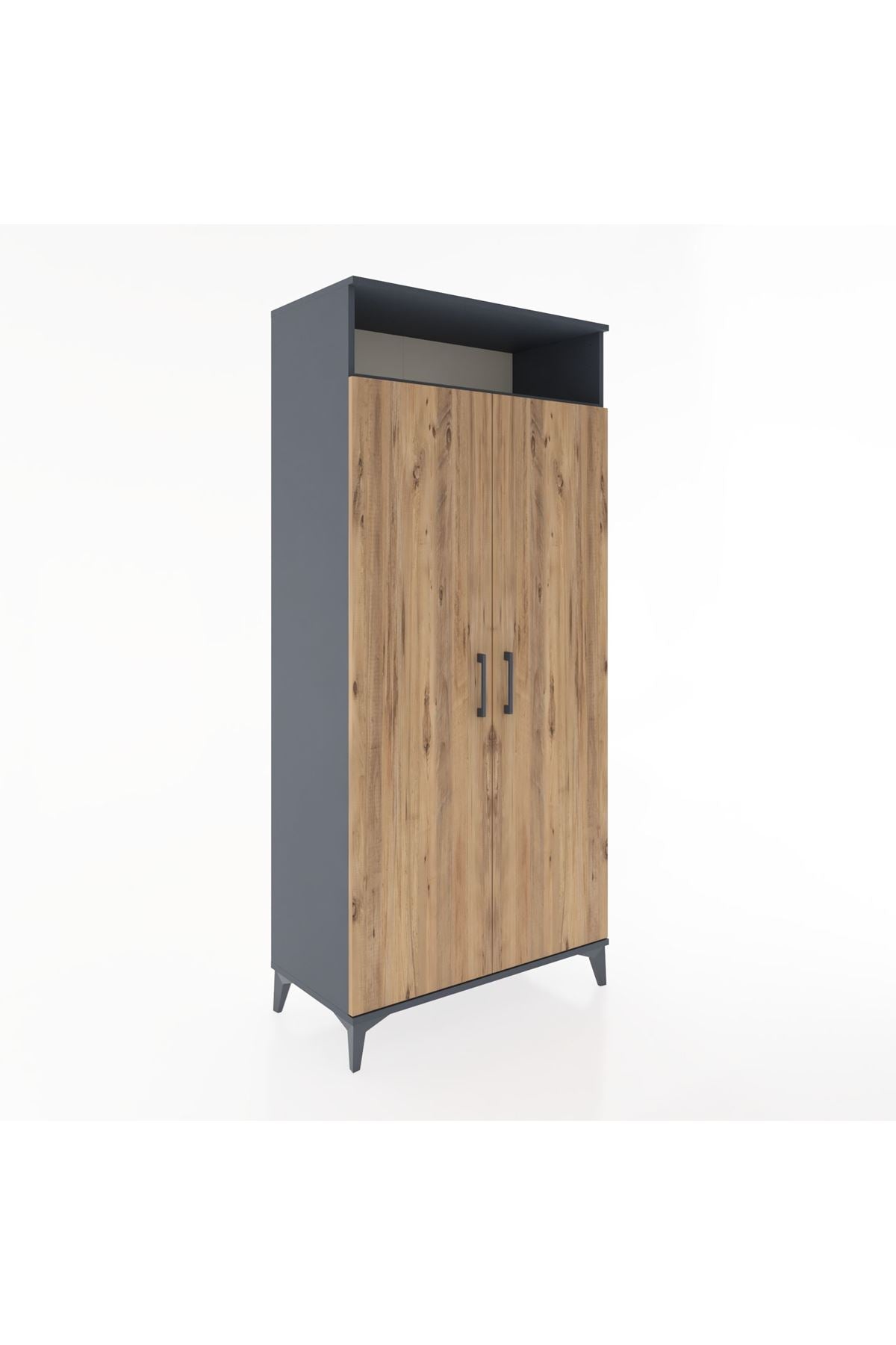 Hyperion Dolap 5 Raflı 2 Kapaklı 88x44x195 Antrasit-Çam