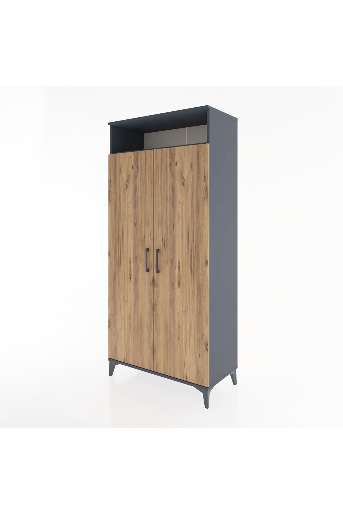 Hyperion Dolap 5 Raflı 2 Kapaklı 88x44x195 Antrasit-Çam