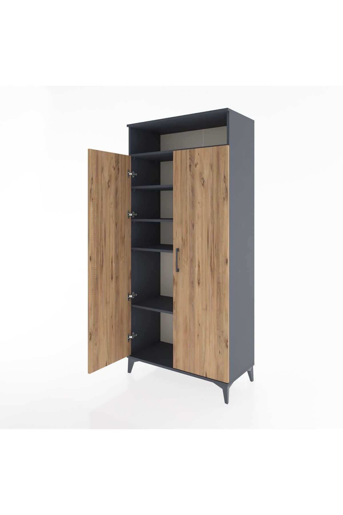 Hyperion Dolap 5 Raflı 2 Kapaklı 88x44x195 Antrasit-Çam