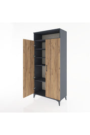 Hyperion Dolap 5 Raflı 2 Kapaklı 88x44x195 Antrasit-Çam