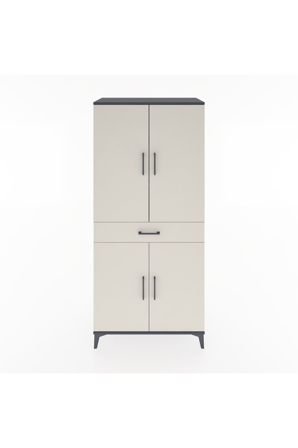 Hyperion Dolap 4 Raflı Tek Çekmeceli 4 Kapaklı 88x44x195 Antrasit-Aytaşı