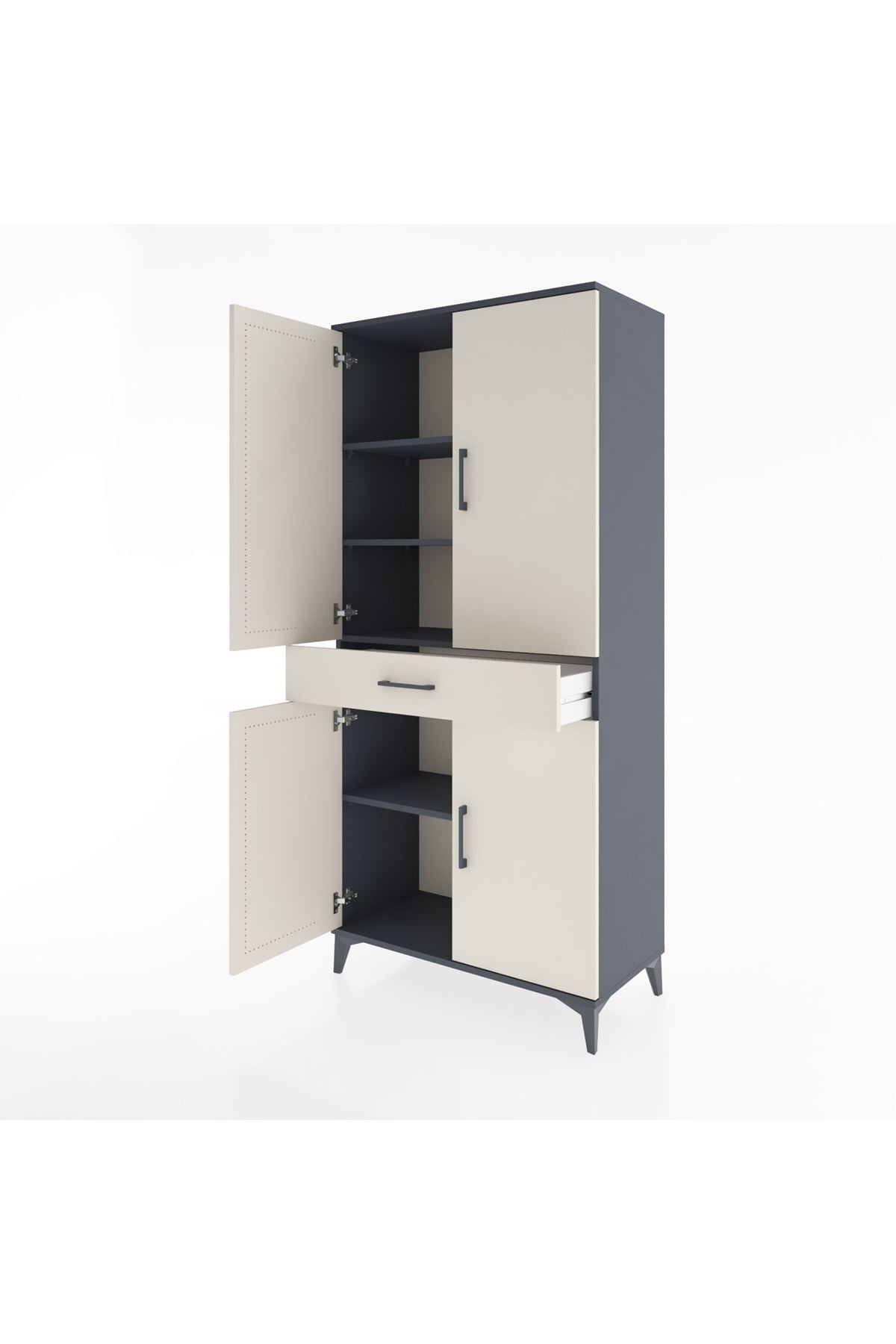Hyperion Dolap 4 Raflı Tek Çekmeceli 4 Kapaklı 88x44x195 Antrasit-Aytaşı