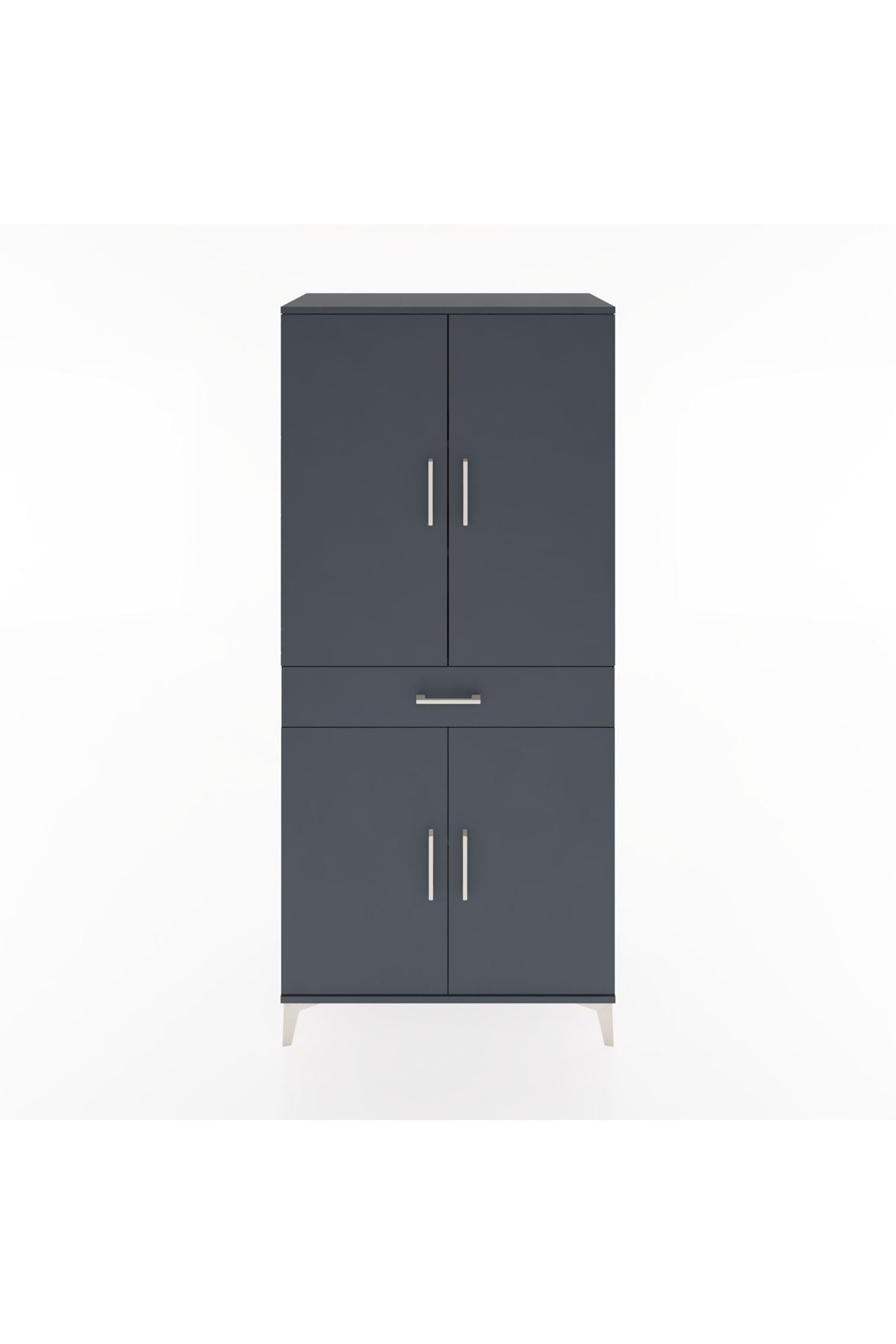 Hyperion Dolap 4 Raflı Tek Çekmeceli 4 Kapaklı 88x44x195 Antrasit-Antrasit