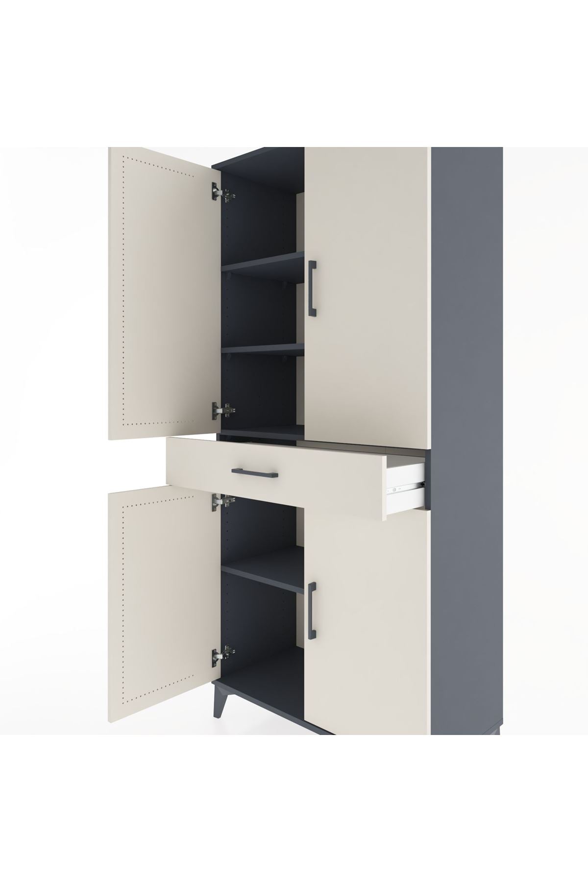 Hyperion Dolap 4 Raflı Tek Çekmeceli 4 Kapaklı 88x44x195 Antrasit-Aytaşı