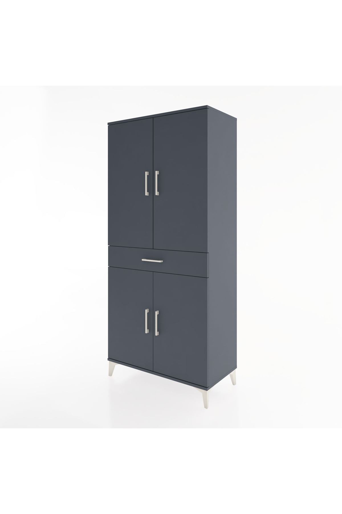 Hyperion Dolap 4 Raflı Tek Çekmeceli 4 Kapaklı 88x44x195 Antrasit-Antrasit