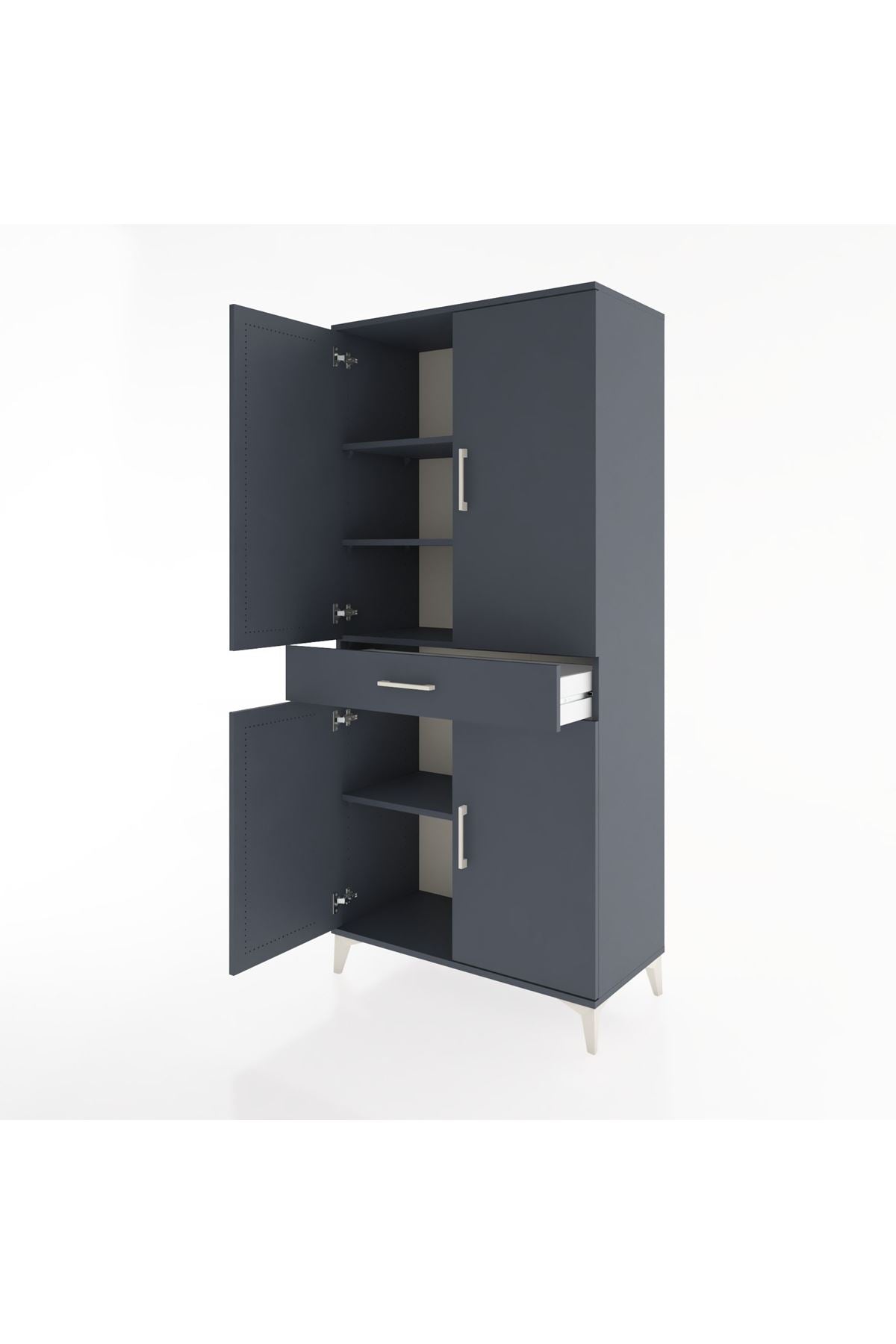 Hyperion Dolap 4 Raflı Tek Çekmeceli 4 Kapaklı 88x44x195 Antrasit-Antrasit