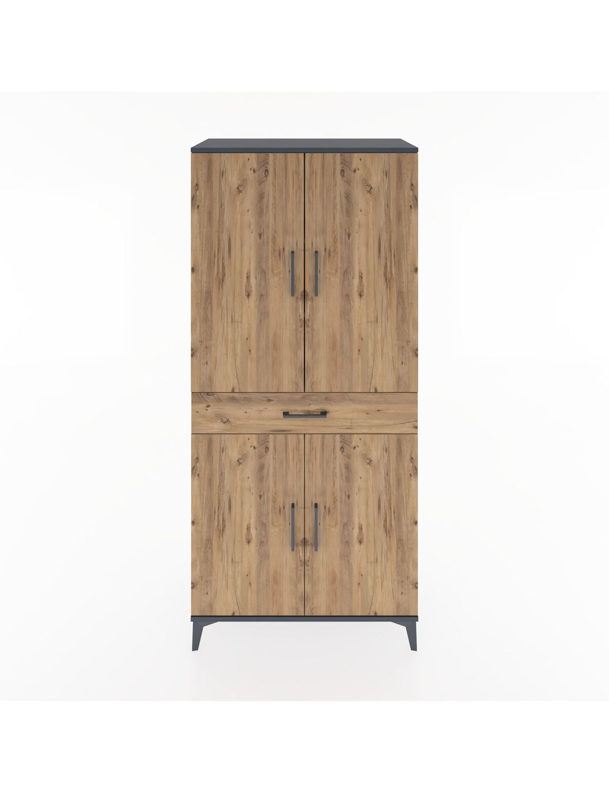 Hyperion Dolap 4 Raflı Tek Çekmeceli 4 Kapaklı 88x44x195 Antrasit-Çam