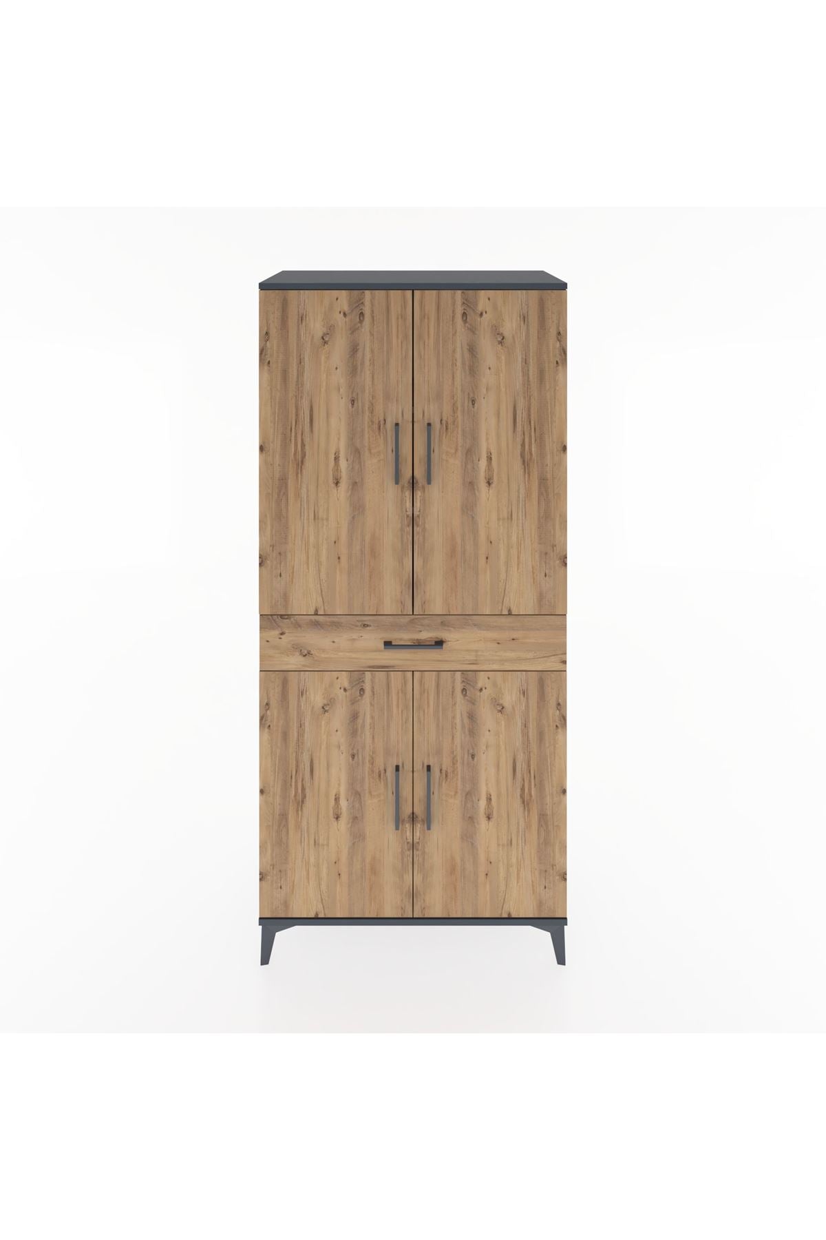 Hyperion Dolap 4 Raflı Tek Çekmeceli 4 Kapaklı 88x44x195 Antrasit-Çam