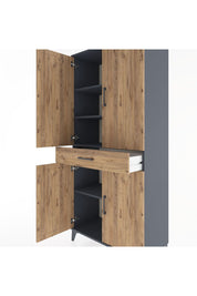 Hyperion Dolap 4 Raflı Tek Çekmeceli 4 Kapaklı 88x44x195 Antrasit-Çam