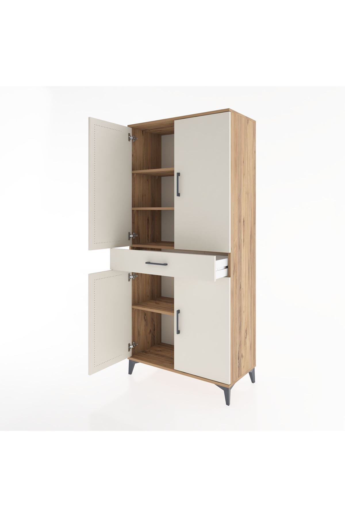 Hyperion Dolap 4 Raflı Tek Çekmeceli 4 Kapaklı 88x44x195 Çam-Aytaşı