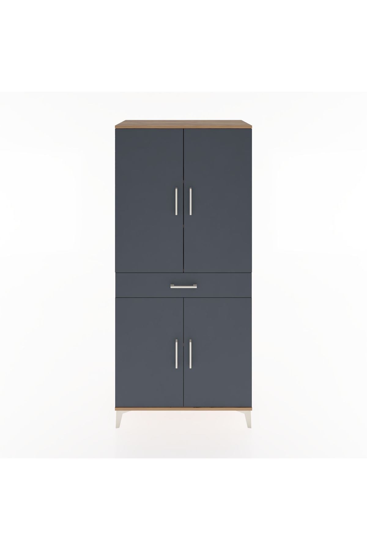 Hyperion Dolap 4 Raflı Tek Çekmeceli 4 Kapaklı 88x44x195 Çam-Antrasit
