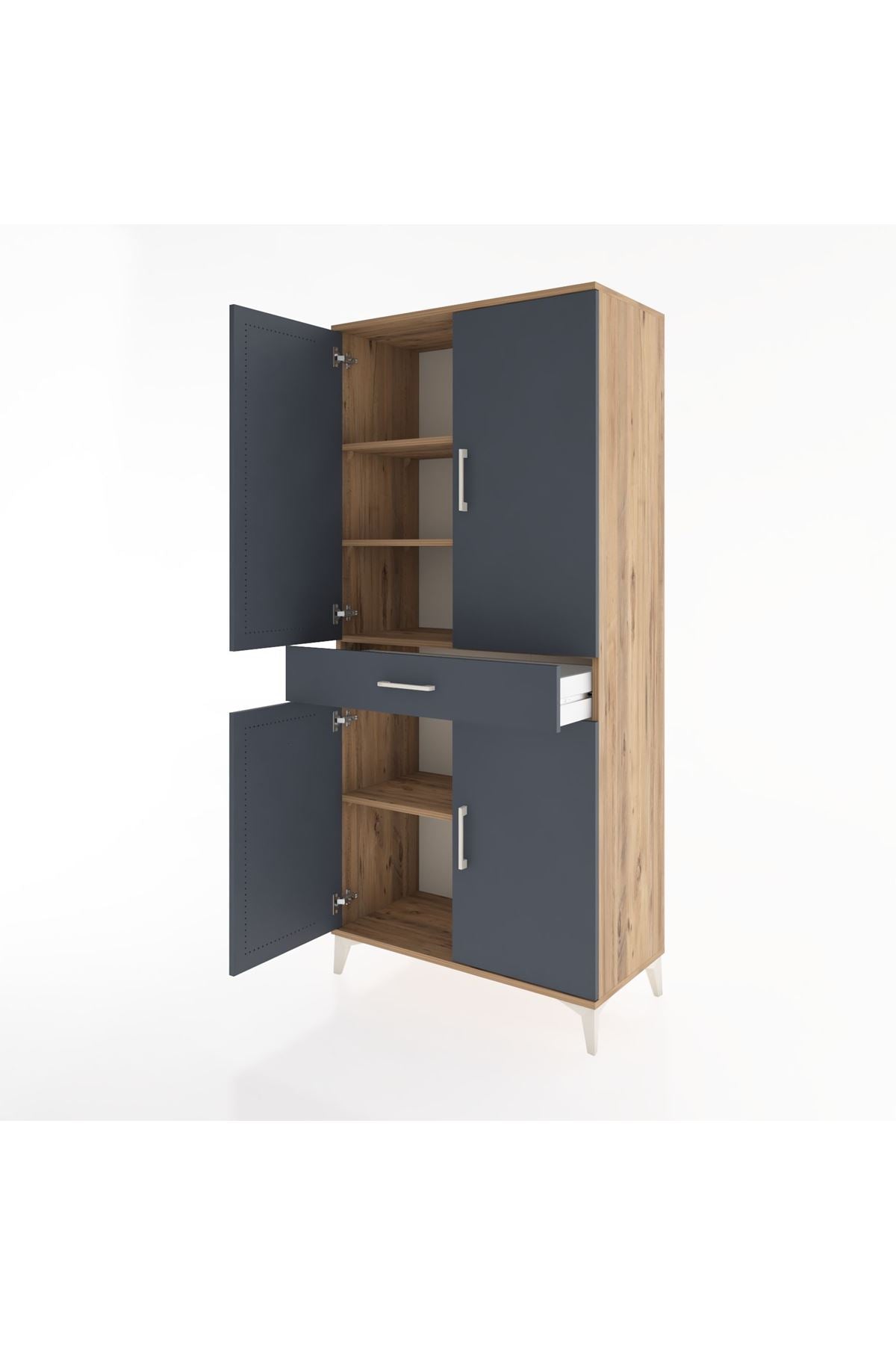 Hyperion Dolap 4 Raflı Tek Çekmeceli 4 Kapaklı 88x44x195 Çam-Antrasit