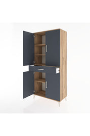 Hyperion Dolap 4 Raflı Tek Çekmeceli 4 Kapaklı 88x44x195 Çam-Antrasit