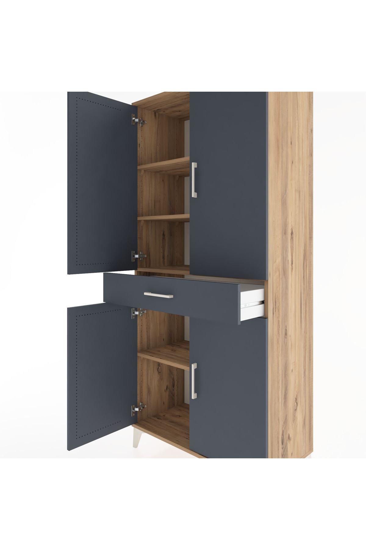 Hyperion Dolap 4 Raflı Tek Çekmeceli 4 Kapaklı 88x44x195 Çam-Antrasit