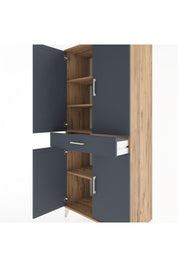 Hyperion Dolap 4 Raflı Tek Çekmeceli 4 Kapaklı 88x44x195 Çam-Antrasit
