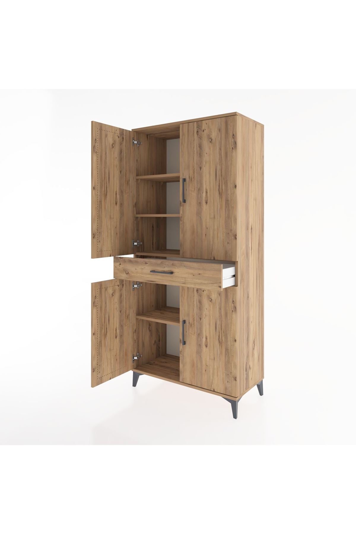 Hyperion Dolap 4 Raflı Tek Çekmeceli 4 Kapaklı 88x44x195 Çam-Çam