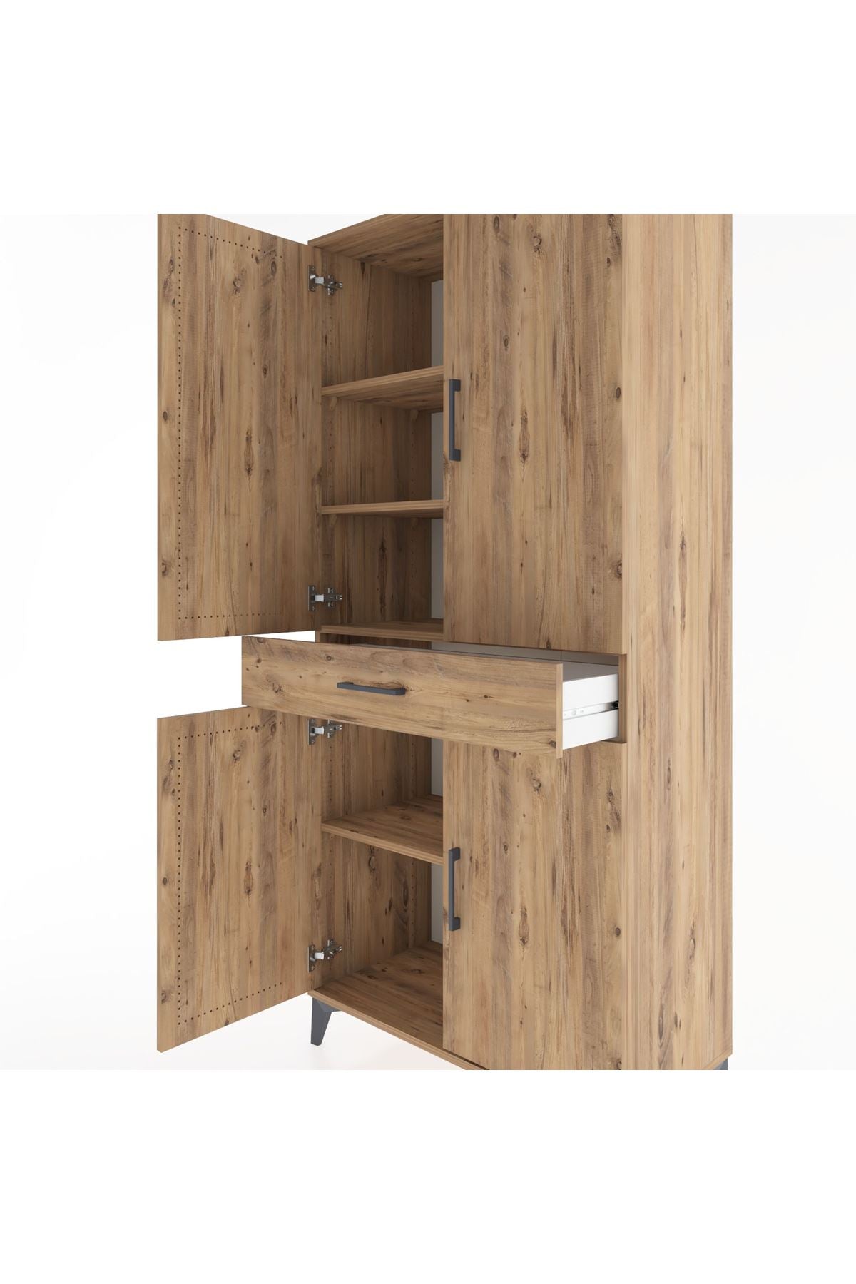 Hyperion Dolap 4 Raflı Tek Çekmeceli 4 Kapaklı 88x44x195 Çam-Çam