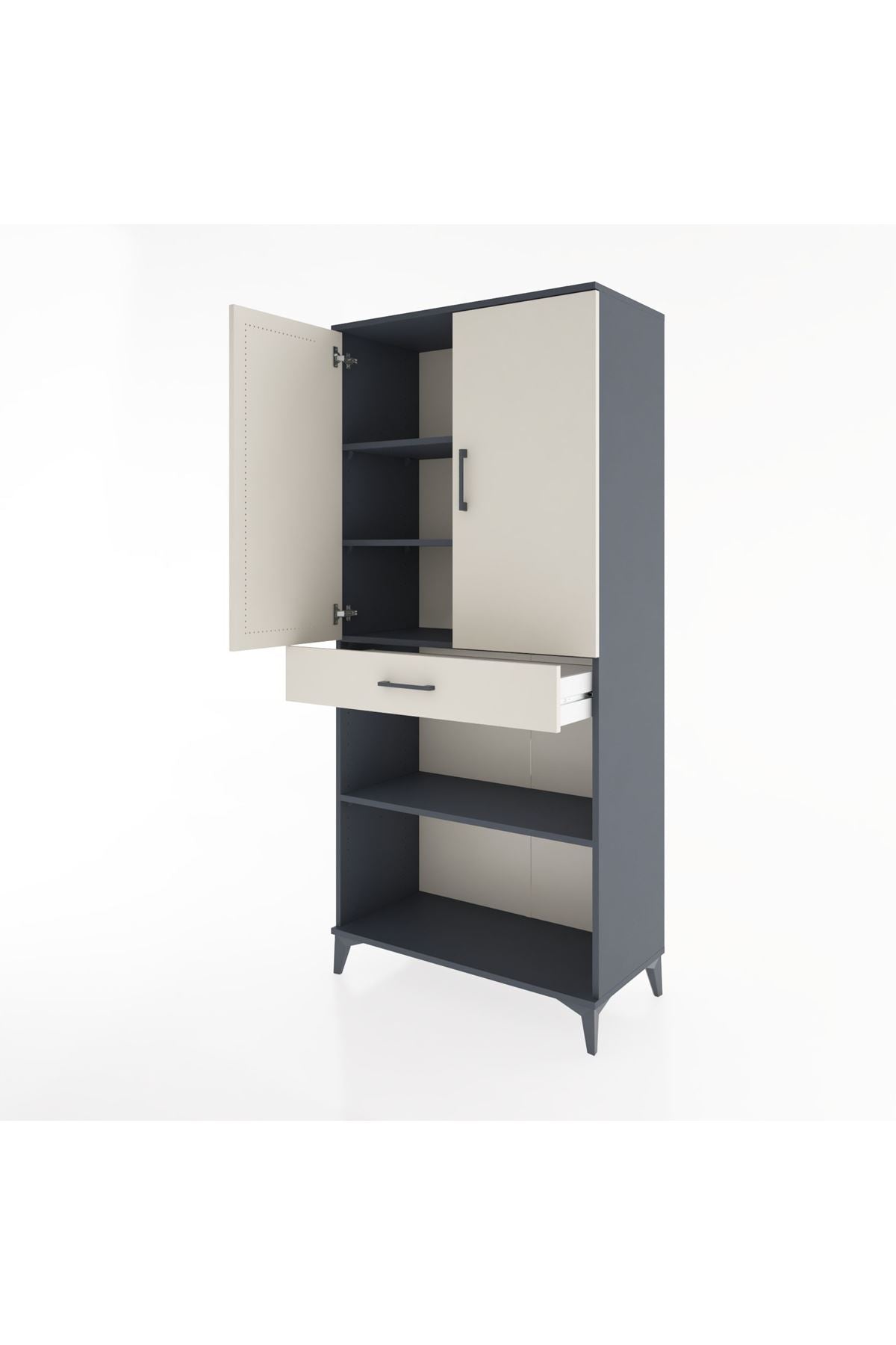 Hyperion Dolap 4 Raflı Tek Çekmeceli 2 Kapaklı 88x44x195 Antrasit-Aytaşı