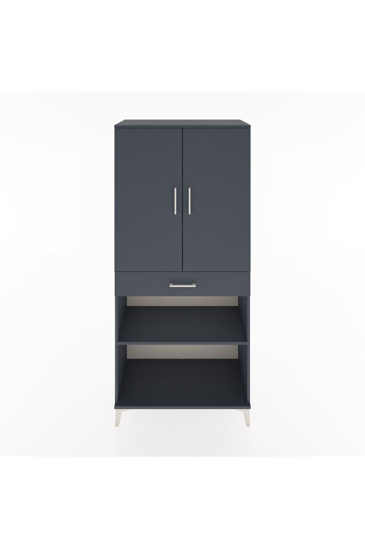 Hyperion Dolap 4 Raflı Tek Çekmeceli 2 Kapaklı 88x44x195 Antrasit-Antrasit