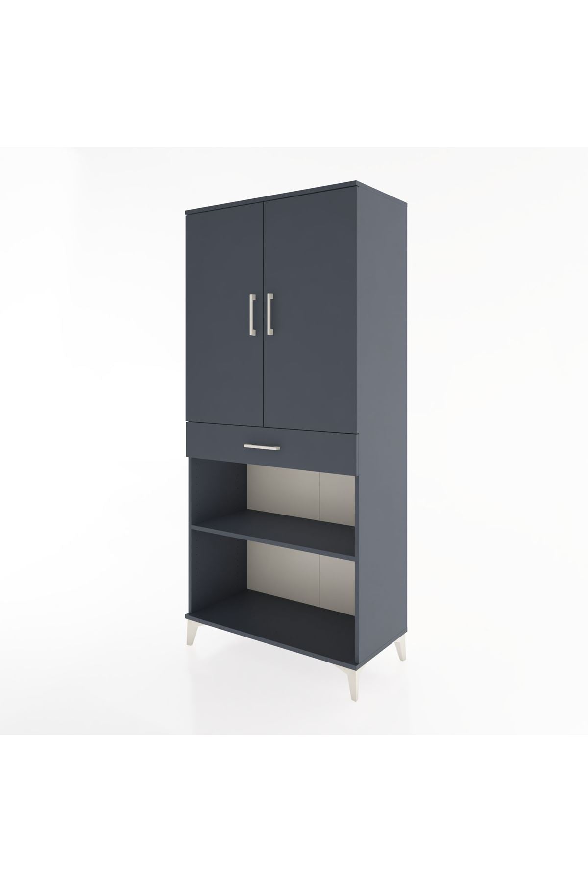 Hyperion Dolap 4 Raflı Tek Çekmeceli 2 Kapaklı 88x44x195 Antrasit-Antrasit