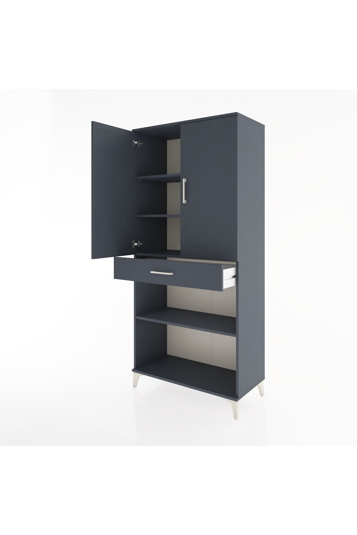 Hyperion Dolap 4 Raflı Tek Çekmeceli 2 Kapaklı 88x44x195 Antrasit-Antrasit