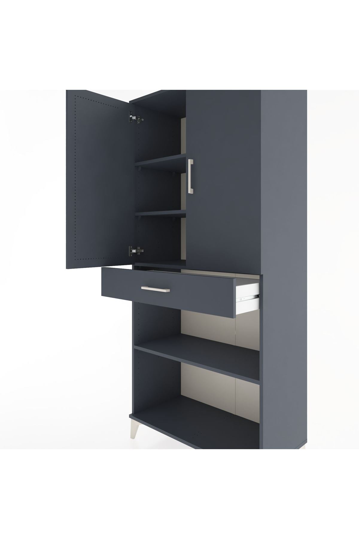 Hyperion Dolap 4 Raflı Tek Çekmeceli 2 Kapaklı 88x44x195 Antrasit-Antrasit