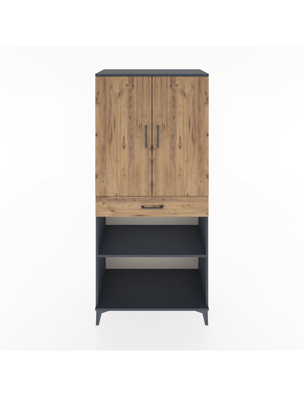 Hyperion Dolap 4 Raflı Tek Çekmeceli 2 Kapaklı 88x44x195 Antrasit-Çam