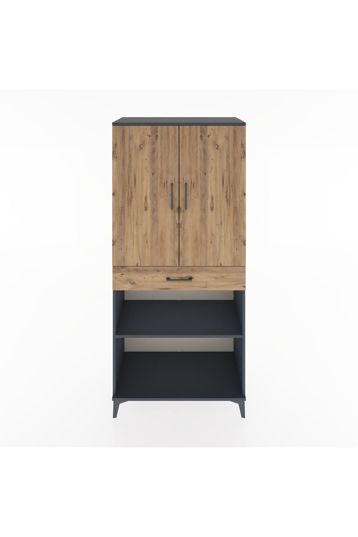 Hyperion Dolap 4 Raflı Tek Çekmeceli 2 Kapaklı 88x44x195 Antrasit-Çam