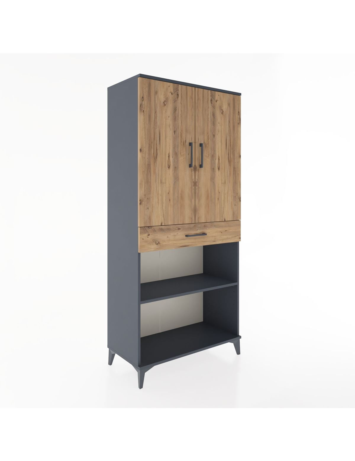 Hyperion Dolap 4 Raflı Tek Çekmeceli 2 Kapaklı 88x44x195 Antrasit-Çam