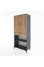 Hyperion Dolap 4 Raflı Tek Çekmeceli 2 Kapaklı 88x44x195 Antrasit-Çam