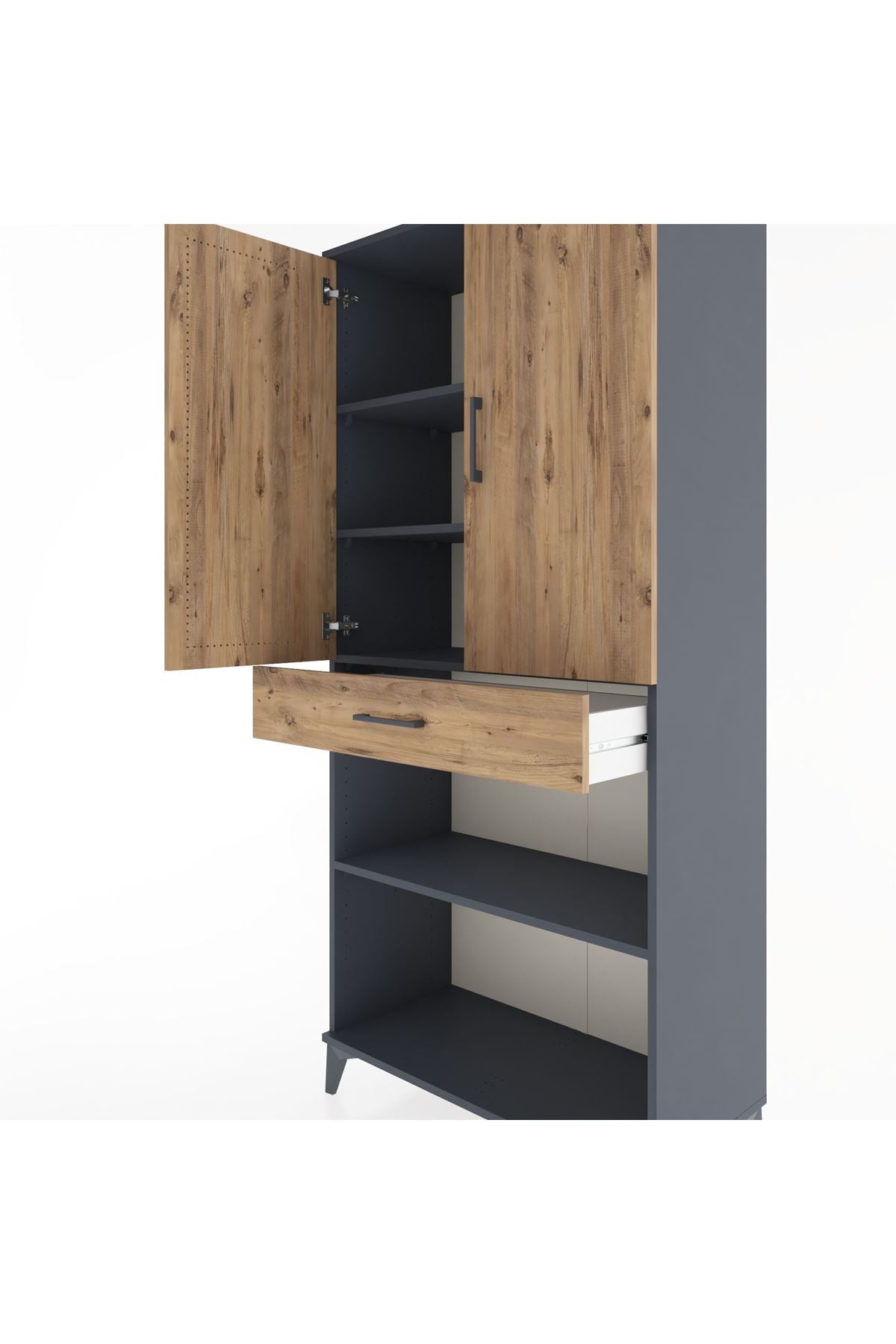 Hyperion Dolap 4 Raflı Tek Çekmeceli 2 Kapaklı 88x44x195 Antrasit-Çam