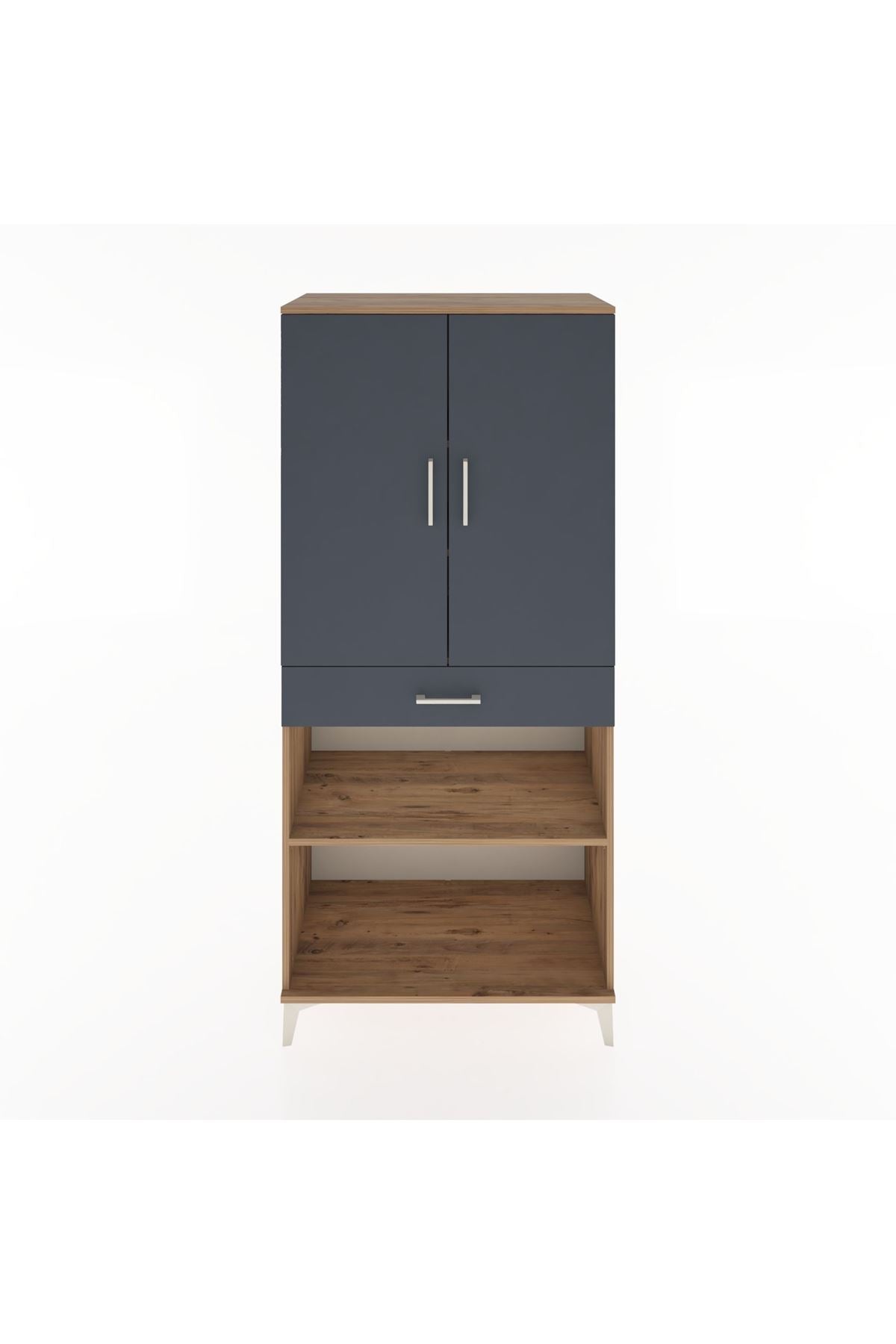 Hyperion Dolap 4 Raflı Tek Çekmeceli 2 Kapaklı 88x44x195 Çam-Antrasit