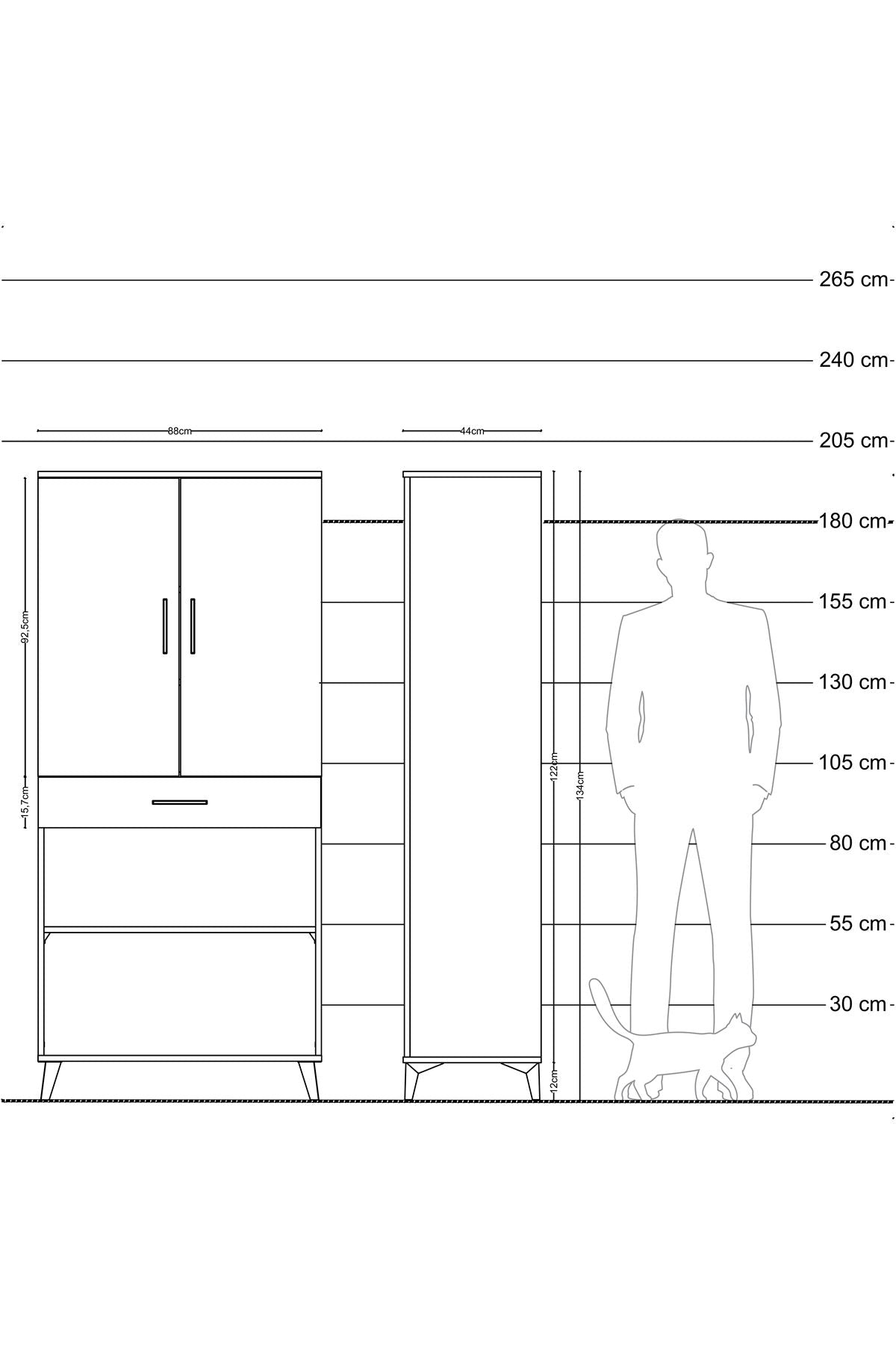 Hyperion Dolap 4 Raflı Tek Çekmeceli 2 Kapaklı 88x44x195 Antrasit-Çam