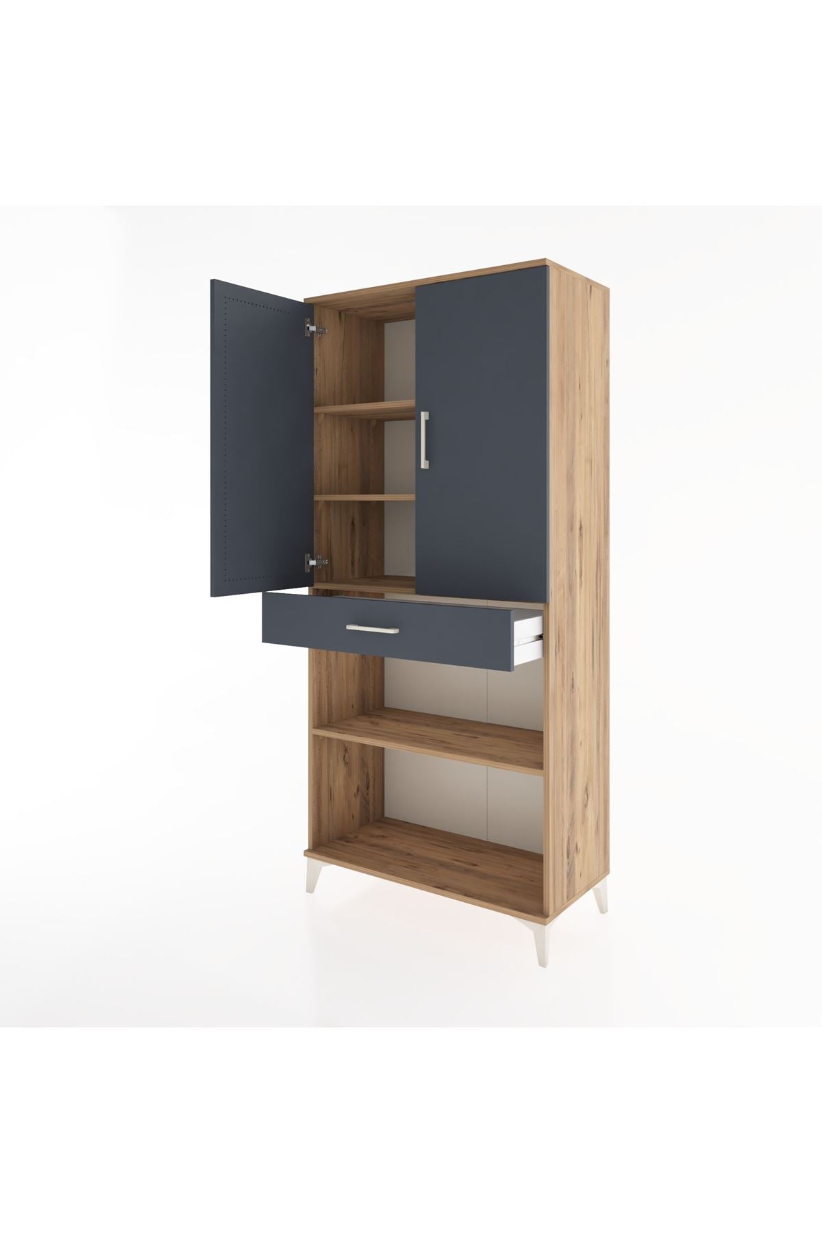 Hyperion Dolap 4 Raflı Tek Çekmeceli 2 Kapaklı 88x44x195 Çam-Antrasit