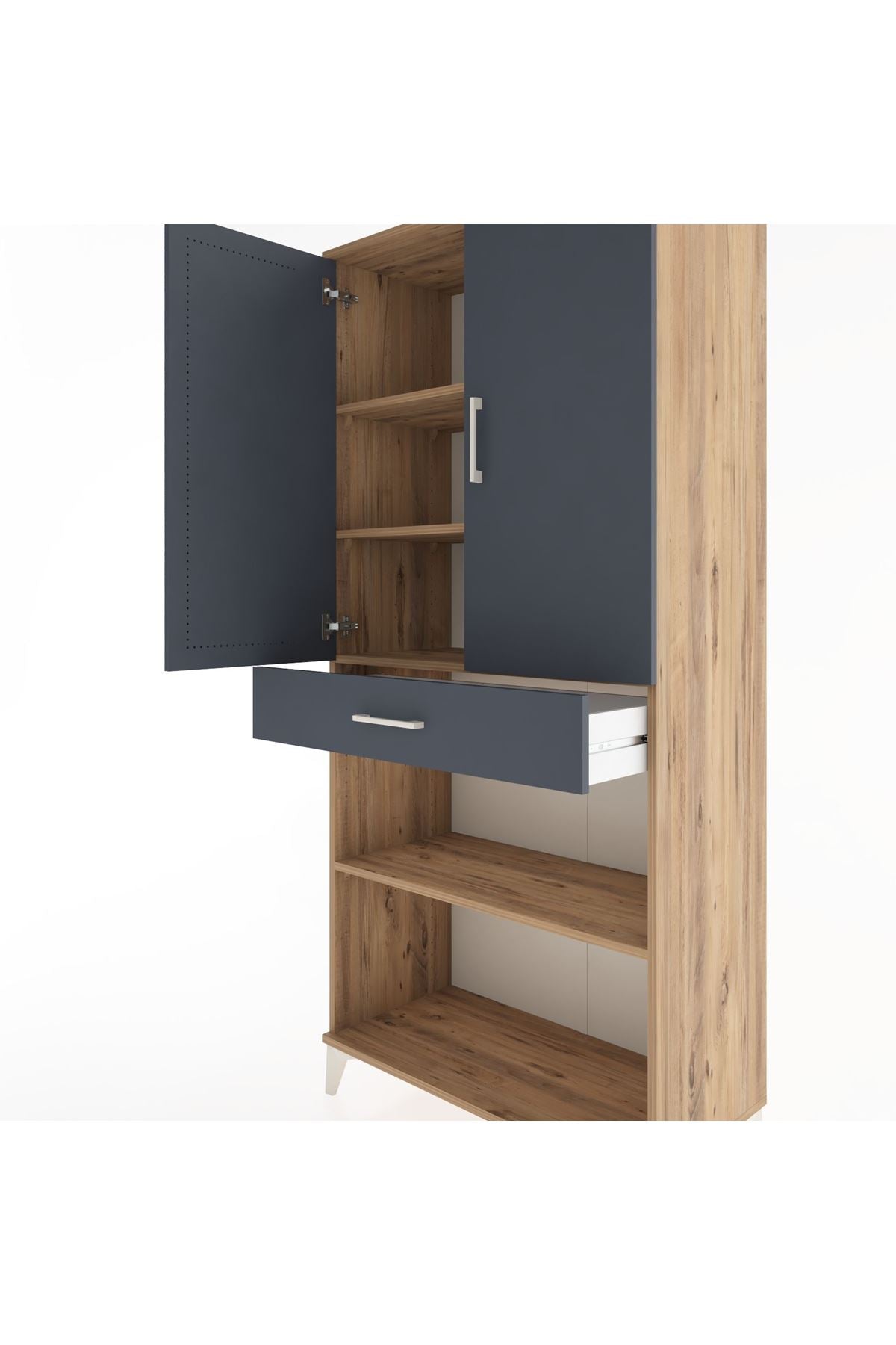 Hyperion Dolap 4 Raflı Tek Çekmeceli 2 Kapaklı 88x44x195 Çam-Antrasit