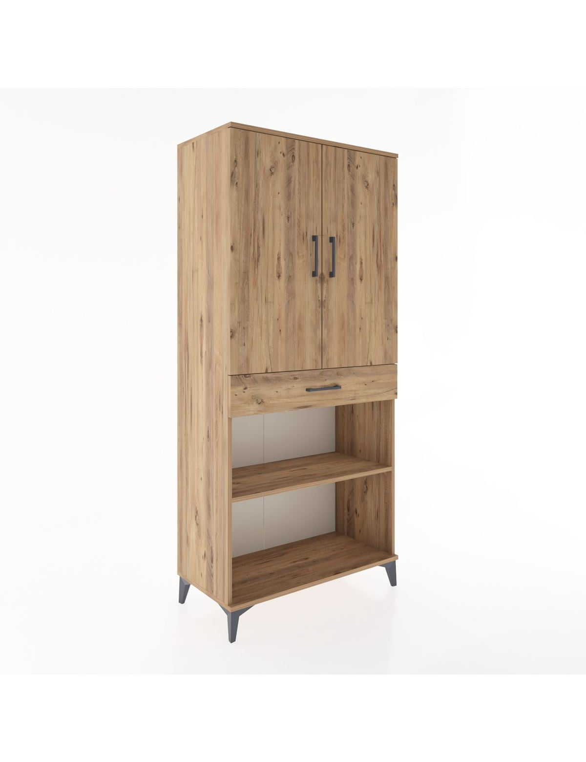 Hyperion Dolap 4 Raflı Tek Çekmeceli 2 Kapaklı 88x44x195 Çam-Çam