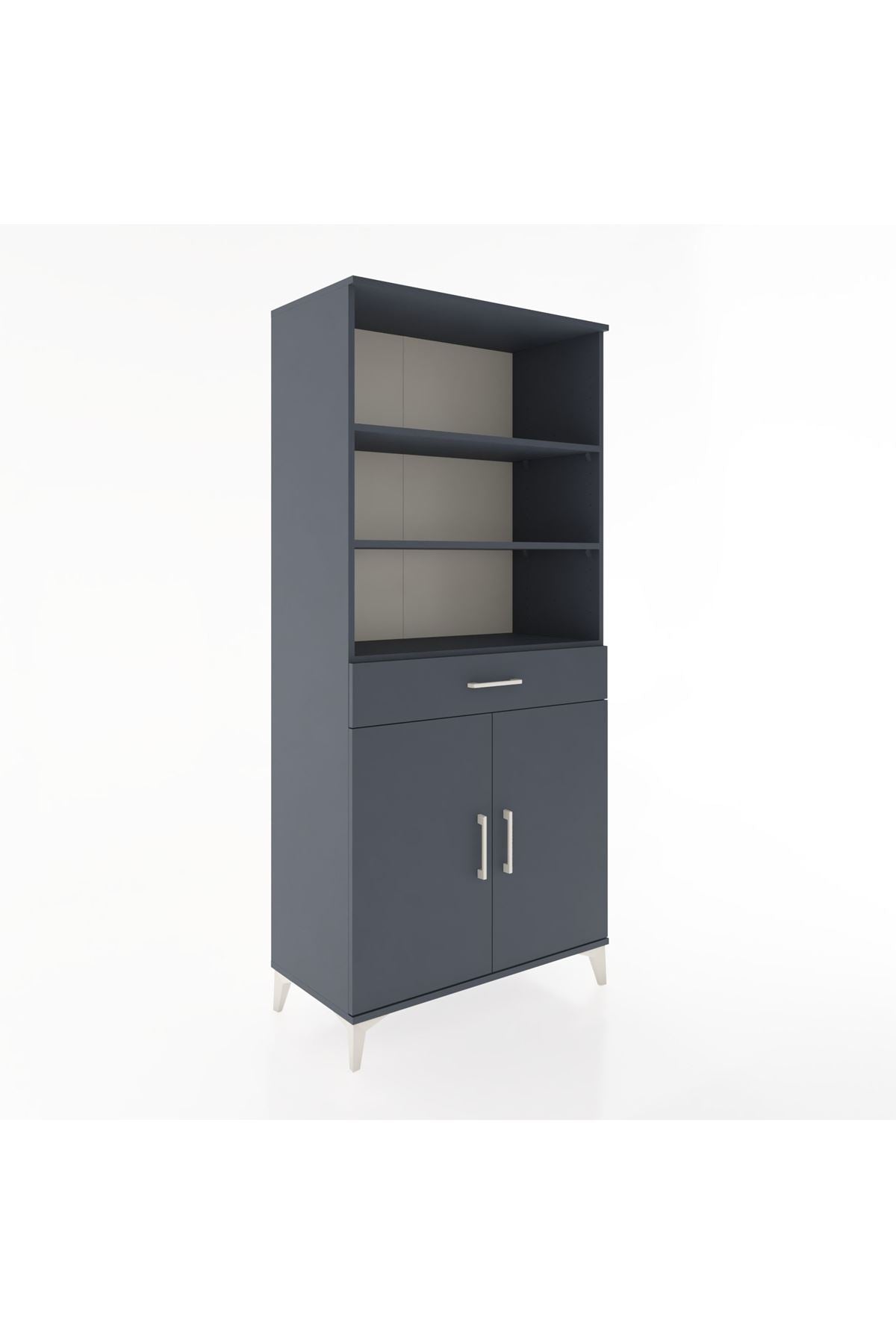 Hyperion Dolap 4 Raflı Tek Çekmeceli 2 Kapaklı 88x44x195 Antrasit-Antrasit