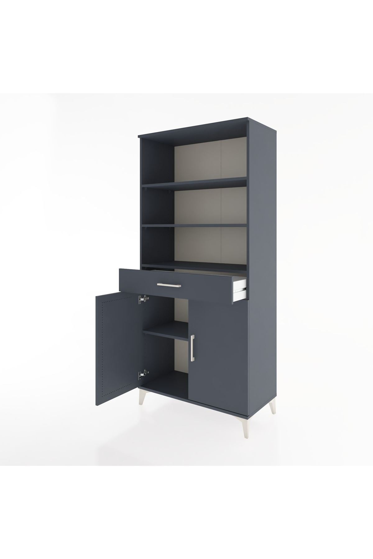 Hyperion Dolap 4 Raflı Tek Çekmeceli 2 Kapaklı 88x44x195 Antrasit-Antrasit