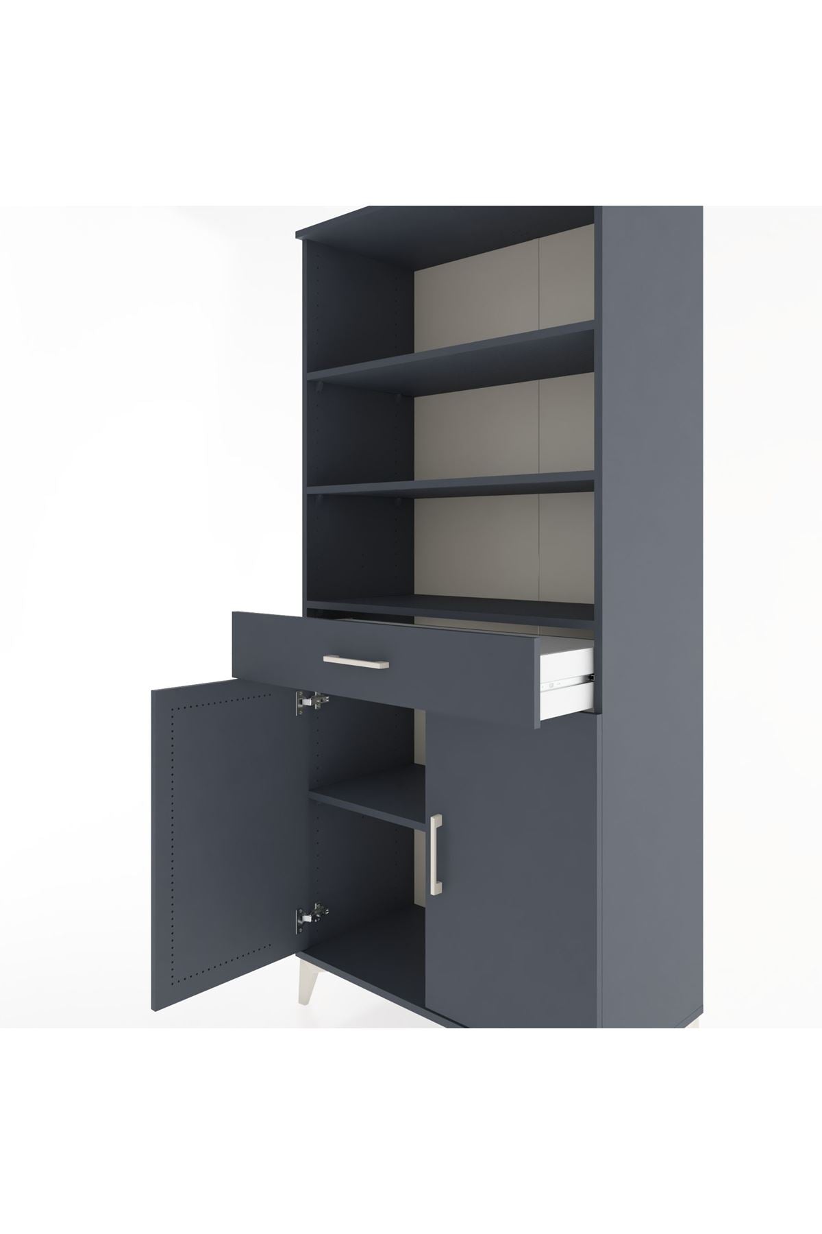 Hyperion Dolap 4 Raflı Tek Çekmeceli 2 Kapaklı 88x44x195 Antrasit-Antrasit