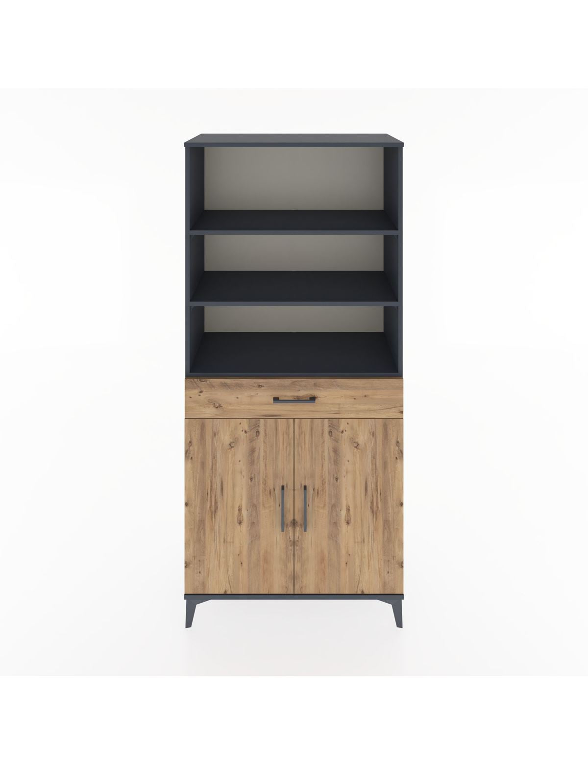 Hyperion Dolap 4 Raflı Tek Çekmeceli 2 Kapaklı 88x44x195 Antrasit-Çam