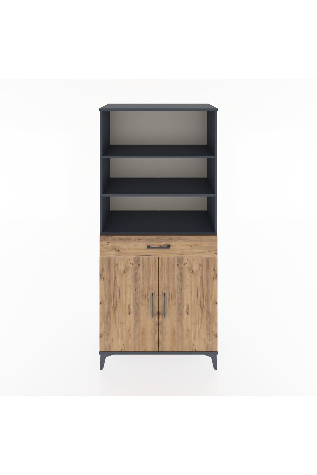 Hyperion Dolap 4 Raflı Tek Çekmeceli 2 Kapaklı 88x44x195 Antrasit-Çam