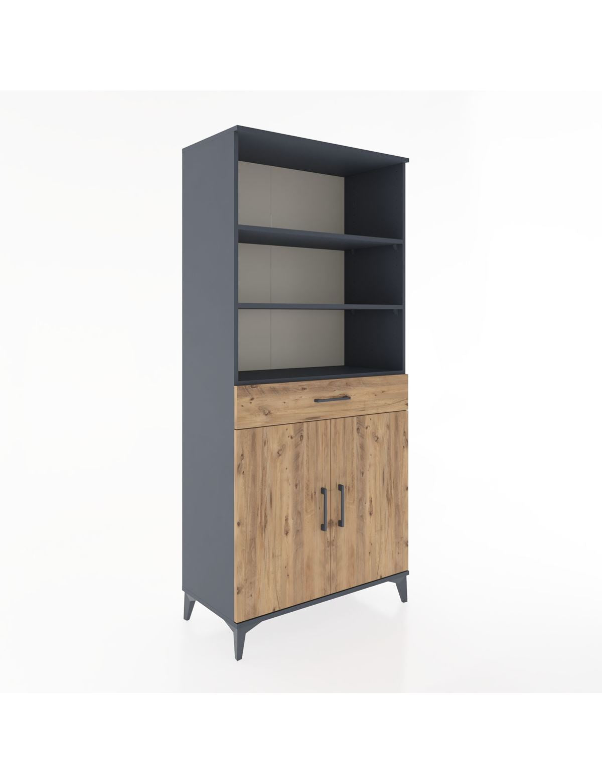 Hyperion Dolap 4 Raflı Tek Çekmeceli 2 Kapaklı 88x44x195 Antrasit-Çam