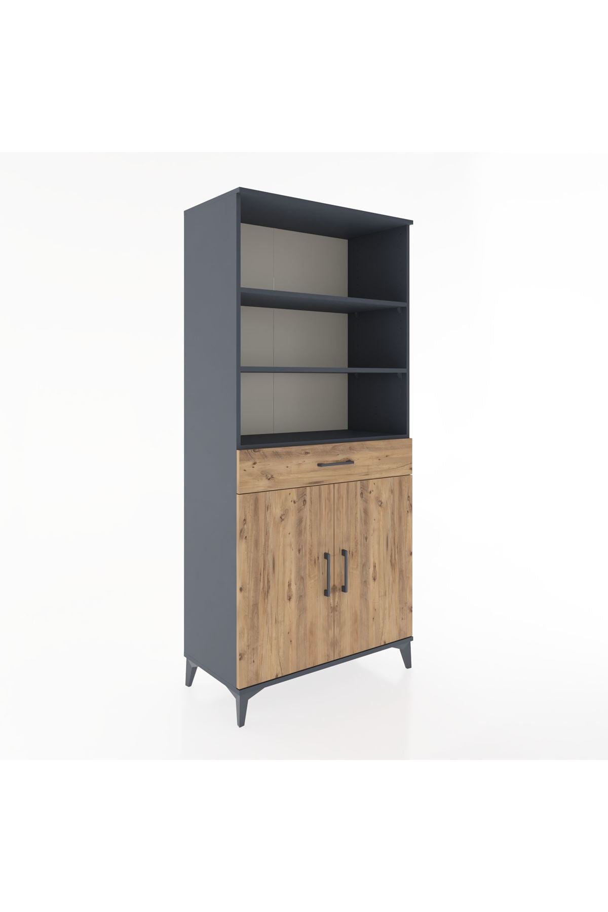 Hyperion Dolap 4 Raflı Tek Çekmeceli 2 Kapaklı 88x44x195 Antrasit-Çam