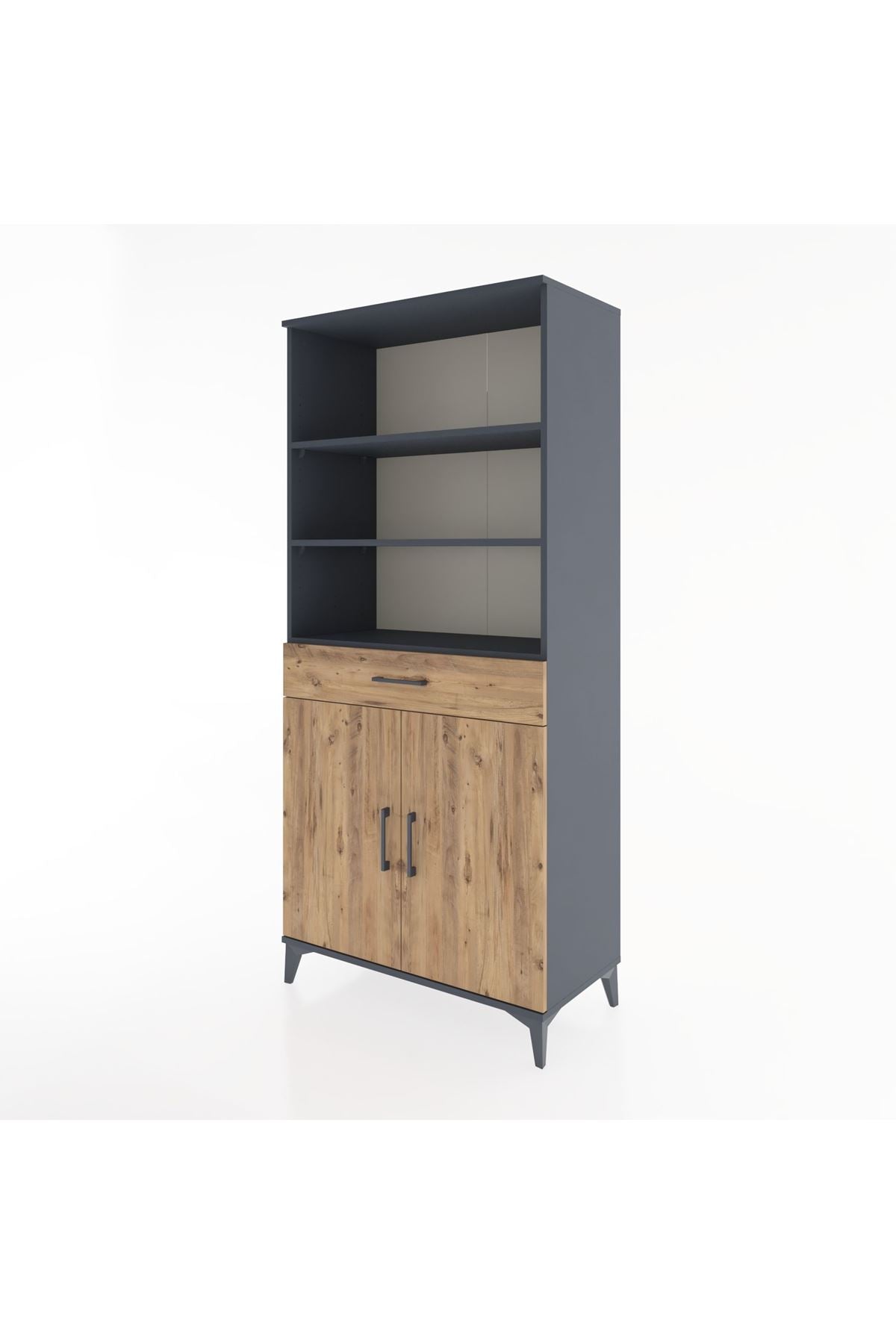 Hyperion Dolap 4 Raflı Tek Çekmeceli 2 Kapaklı 88x44x195 Antrasit-Çam