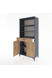 Hyperion Dolap 4 Raflı Tek Çekmeceli 2 Kapaklı 88x44x195 Antrasit-Çam
