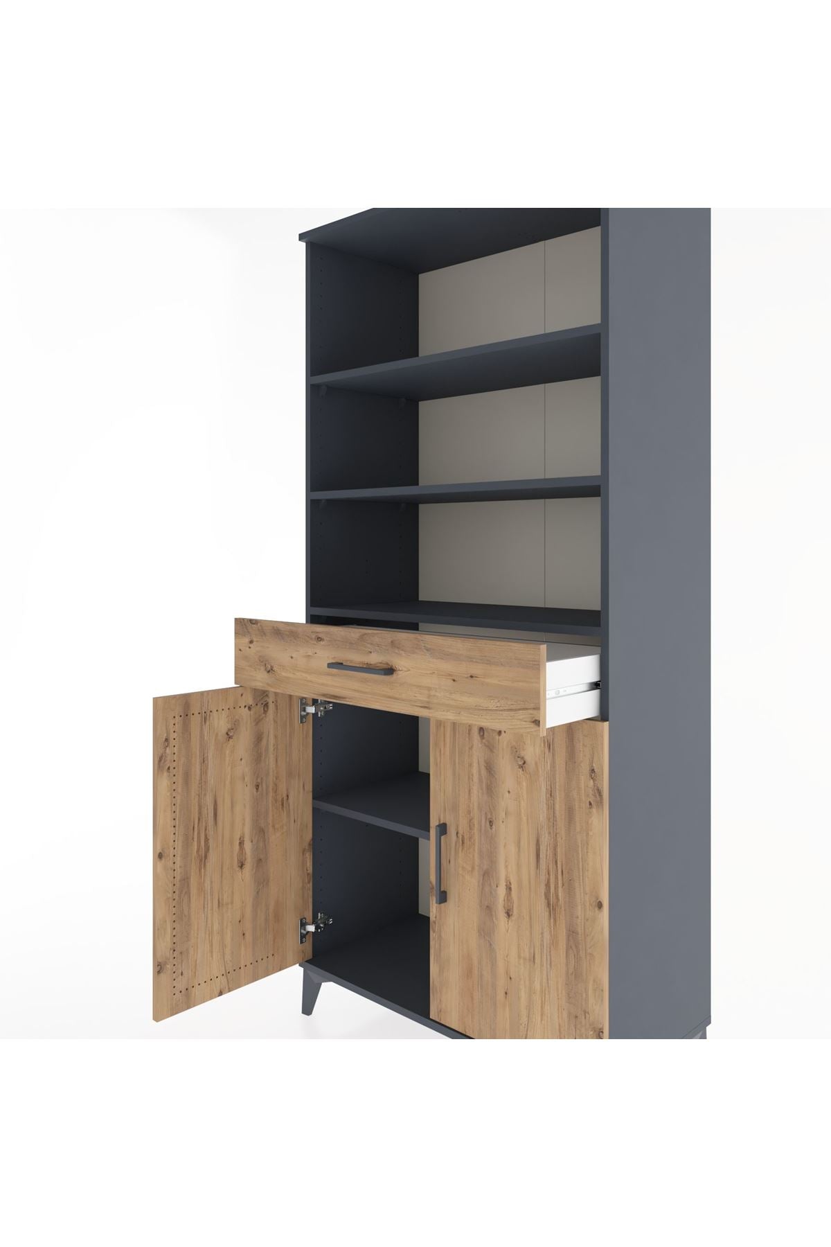 Hyperion Dolap 4 Raflı Tek Çekmeceli 2 Kapaklı 88x44x195 Antrasit-Çam